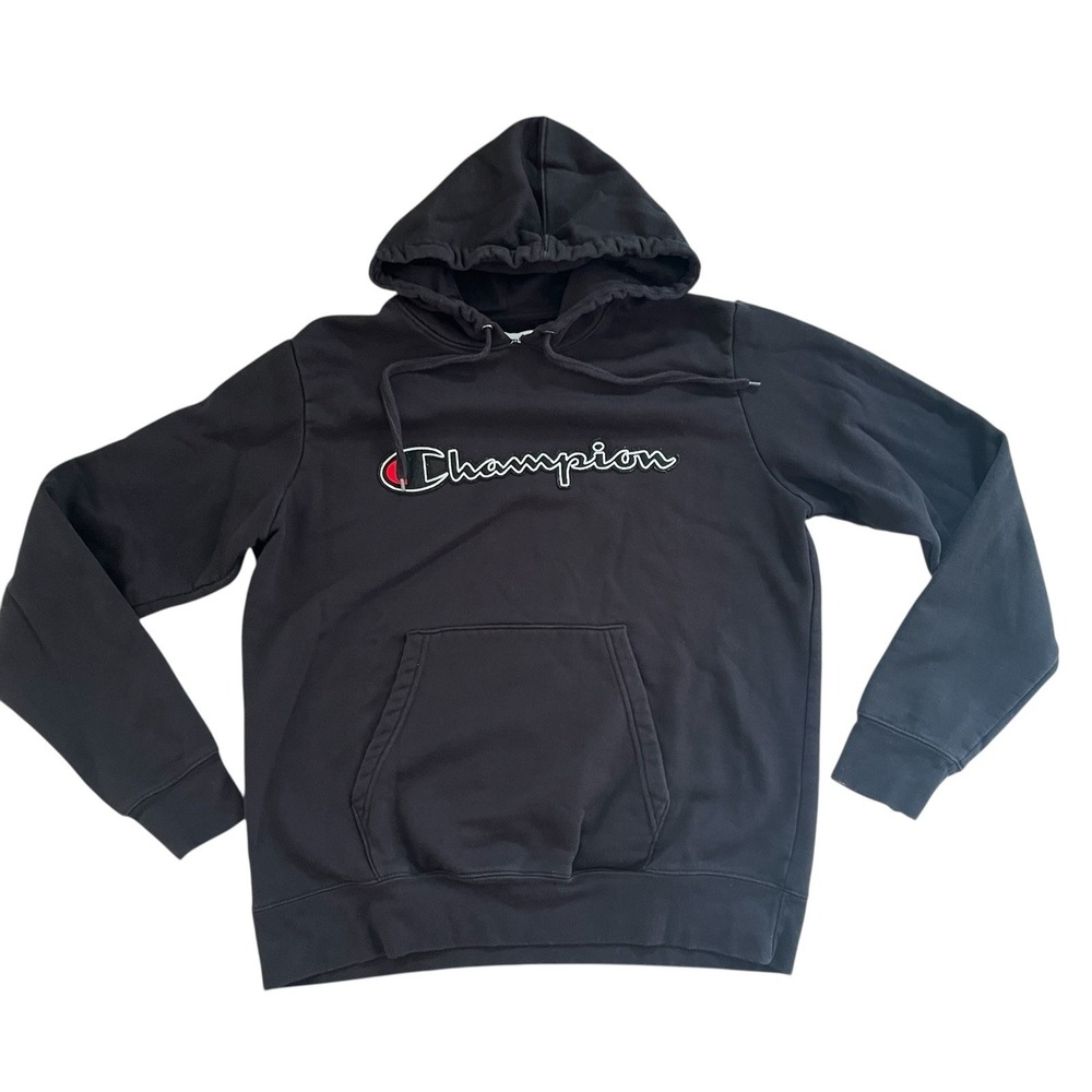 Champion Men's Size L Black Hoodie Logo Spellout Capsule Sweatshirt Embroidered